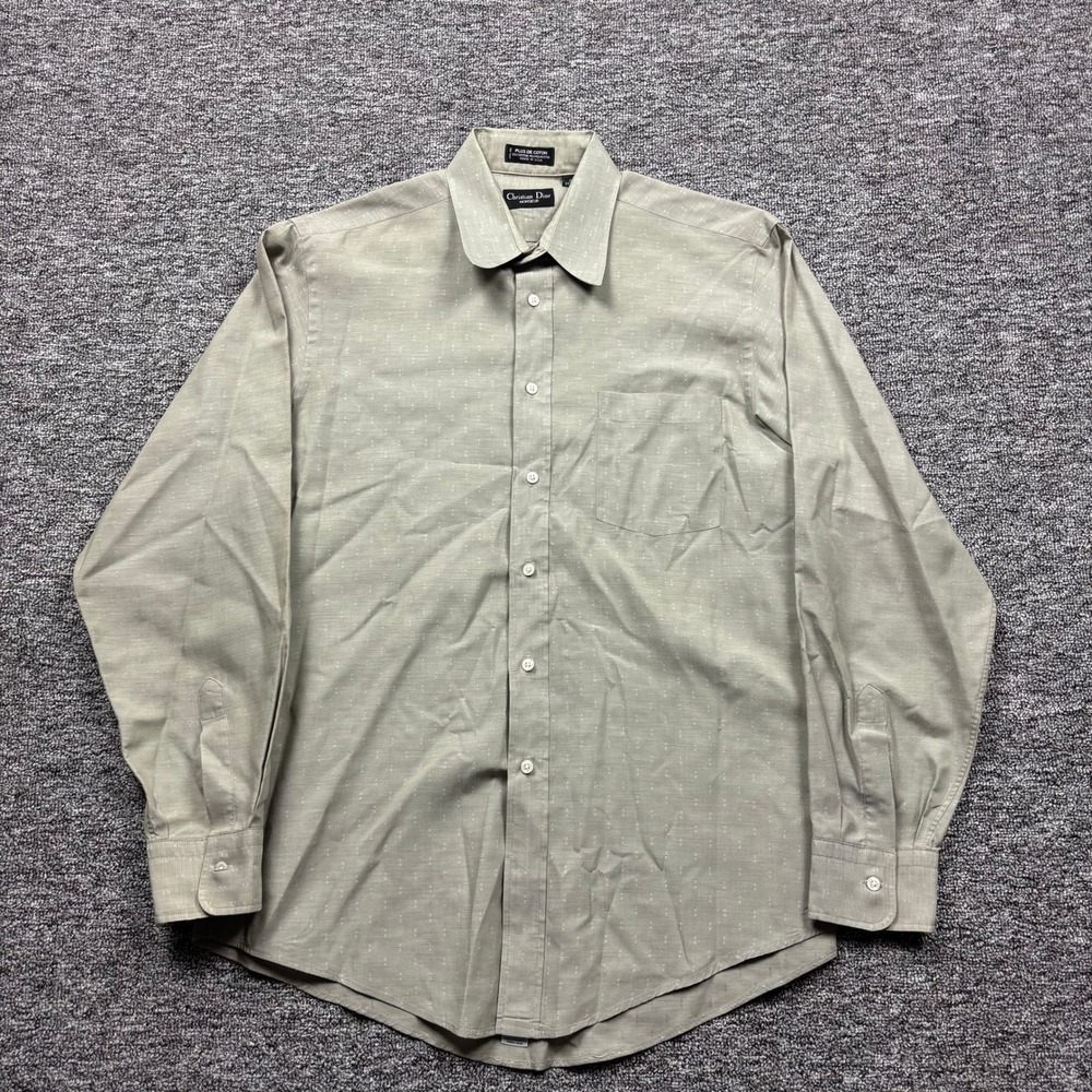 Vintage 1990s Christian Dior Monsieur Dress Shirt Sage Green Size 16 34-35